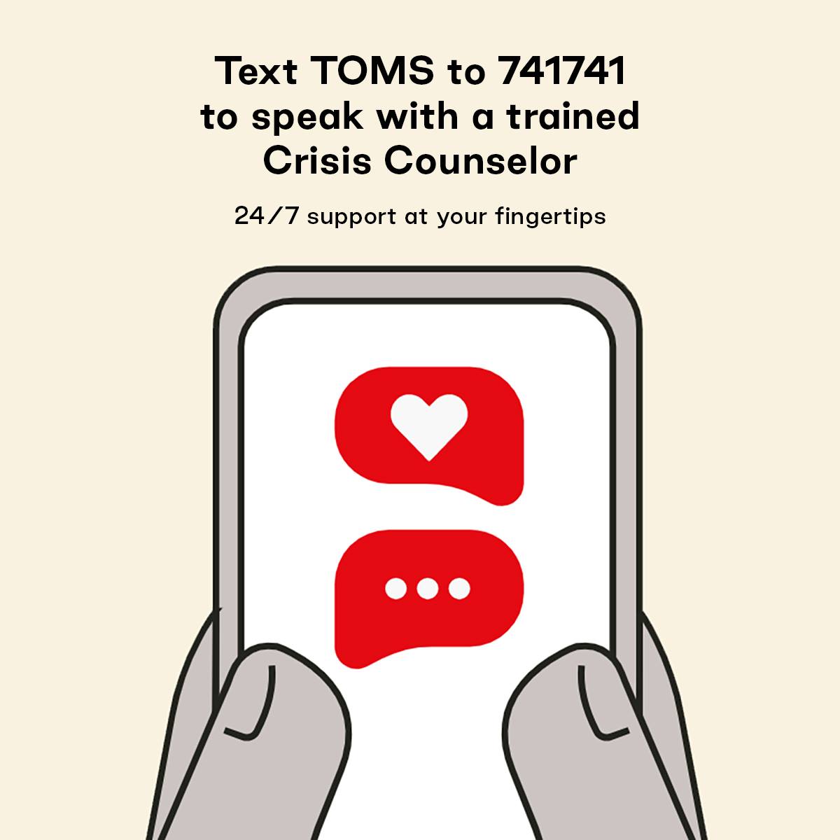 Drawing of a hand using a cell phone to send a text to the Crisis Text Line.